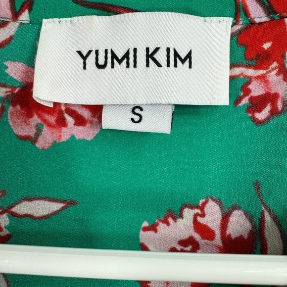 Yumi Kim Size Small 100% Silk Dandelion Emerald Floral Popover Top Long Sleeve - Picture 4 of 7